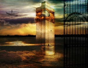 Dream like images of clouds, water and a clock tower